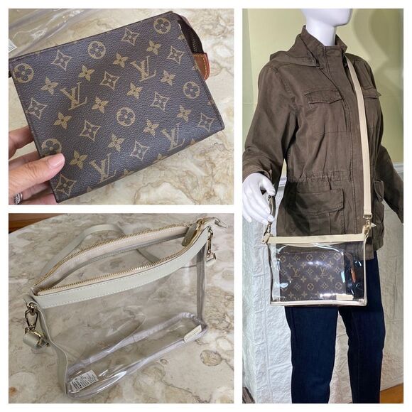 Handbags - Clear Vinyl Cross Body & Monogram Zippered Clutch